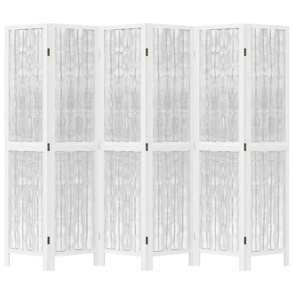 Room Divider 6 Panels White Solid Paulownia Wood