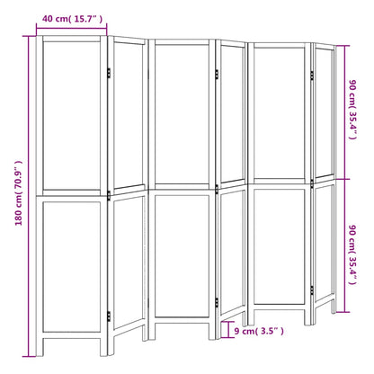 Room Divider 6 Panels White Solid Paulownia Wood