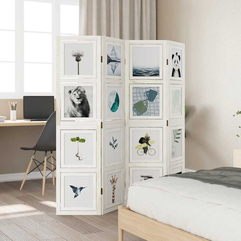 Divisorio Ambienti 4Pannelli Bianco Legno Massello di Paulownia - homemem39