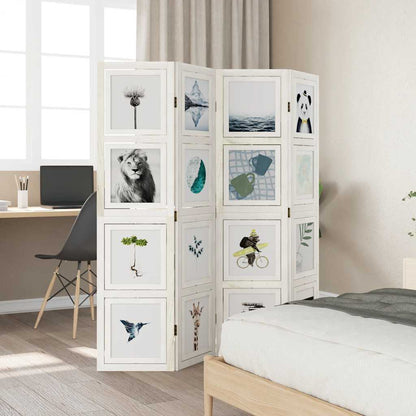 Divisorio Ambienti 4Pannelli Bianco Legno Massello di Paulownia - homemem39