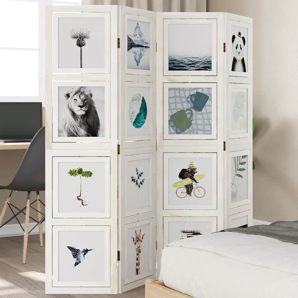 Divisorio Ambienti 4Pannelli Bianco Legno Massello di Paulownia - homemem39