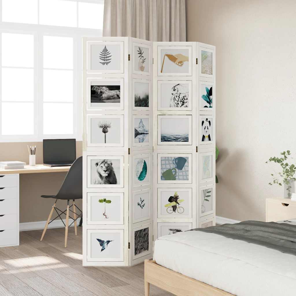 Divisorio Ambienti 4Pannelli Bianco Legno Massello di Paulownia - homemem39