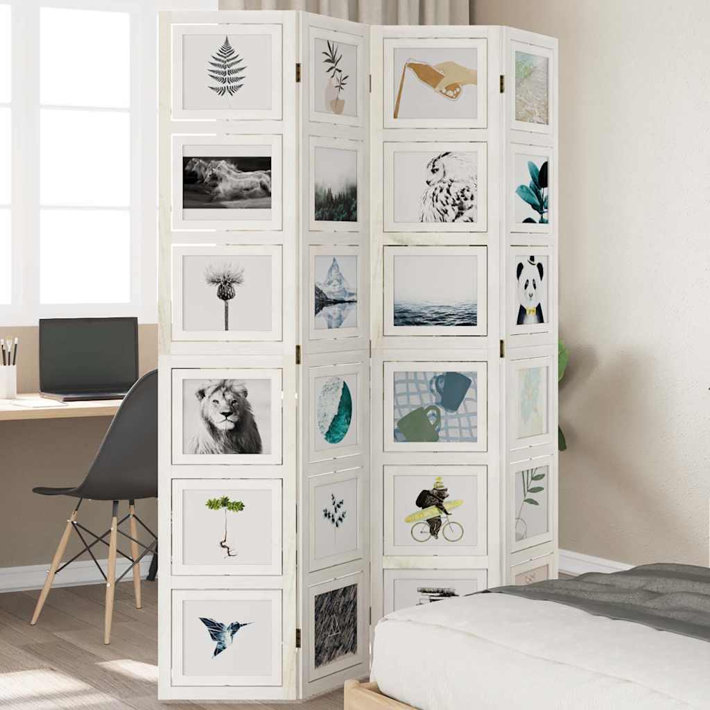 Divisorio Ambienti 4Pannelli Bianco Legno Massello di Paulownia - homemem39