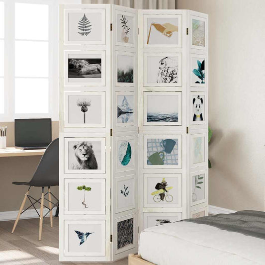 Divisorio Ambienti 4Pannelli Bianco Legno Massello di Paulownia - homemem39