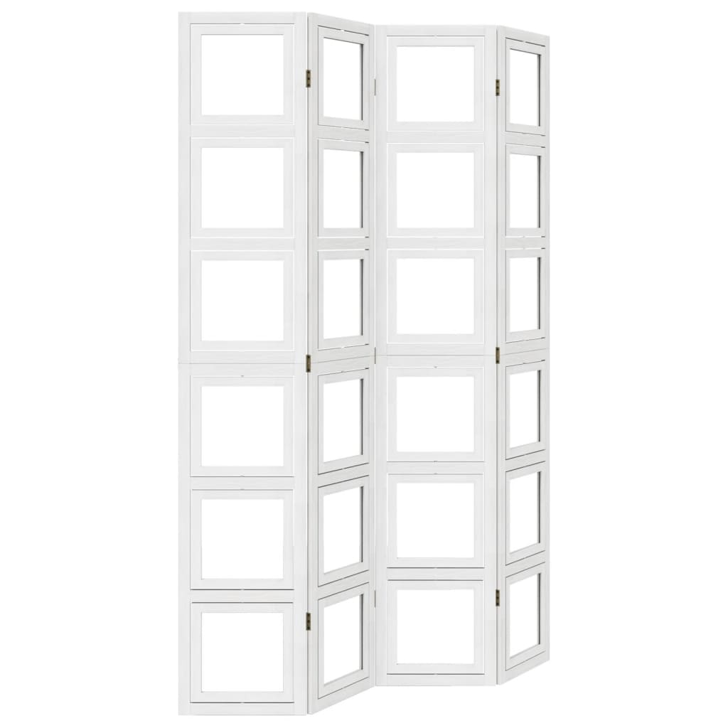 Room Divider 4 Panels White Solid Paulownia Wood