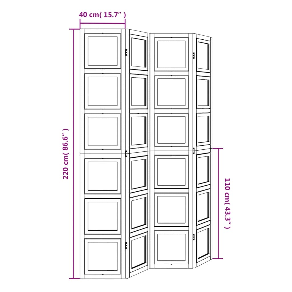 Room Divider 4 Panels White Solid Paulownia Wood