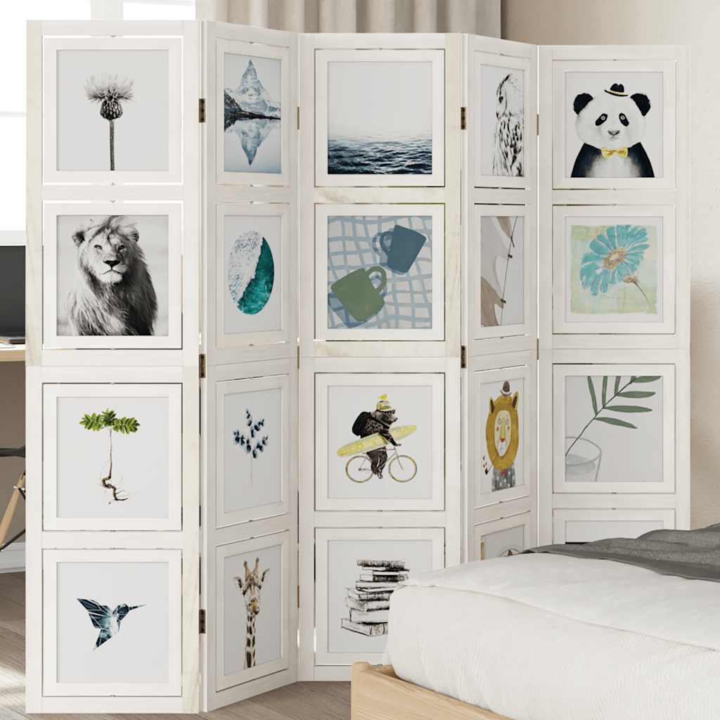 Divisorio Ambienti 5Pannelli Bianco Legno Massello di Paulownia - homemem39