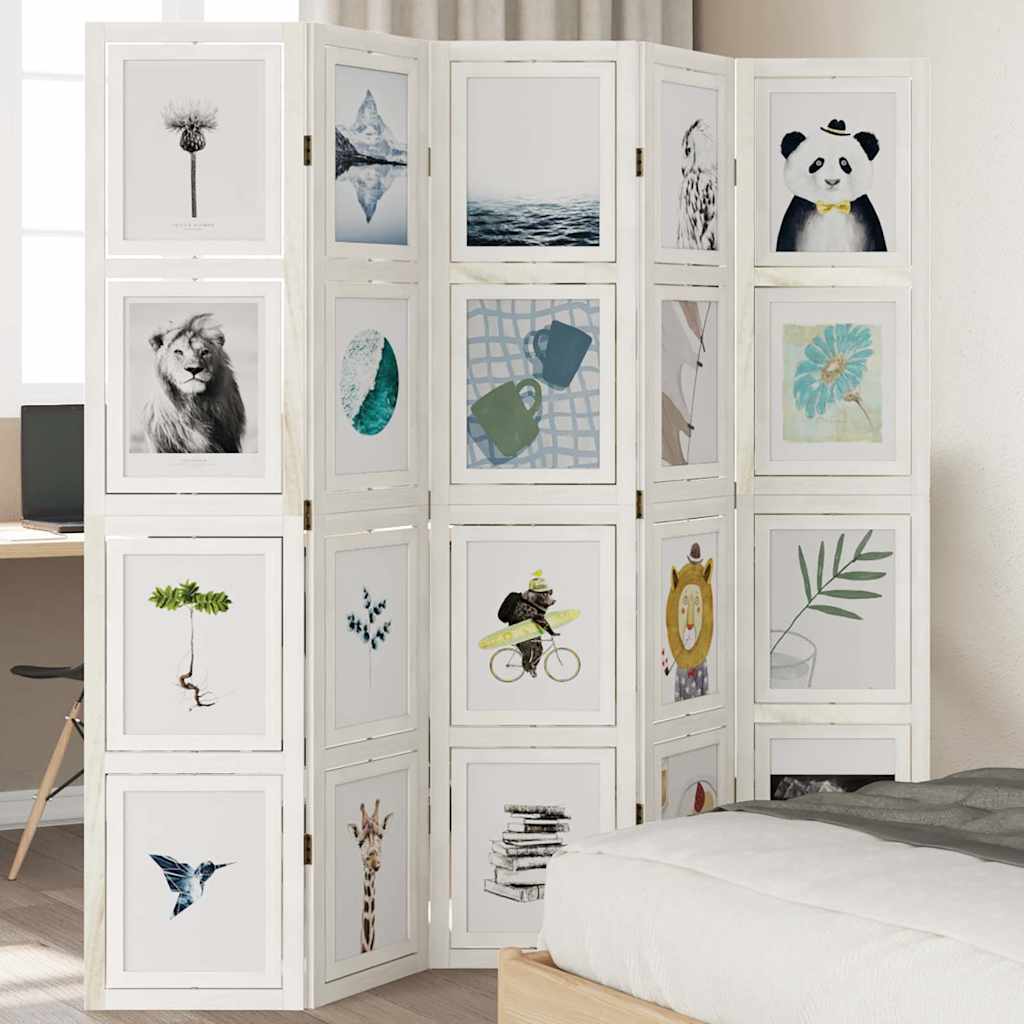 Divisorio Ambienti 5Pannelli Bianco Legno Massello di Paulownia - homemem39