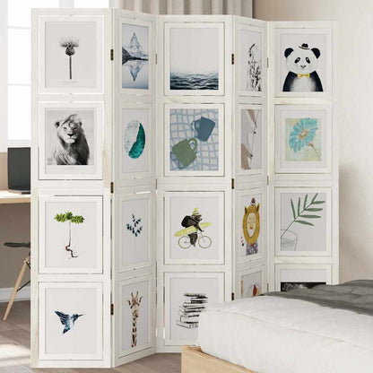 Divisorio Ambienti 5Pannelli Bianco Legno Massello di Paulownia - homemem39