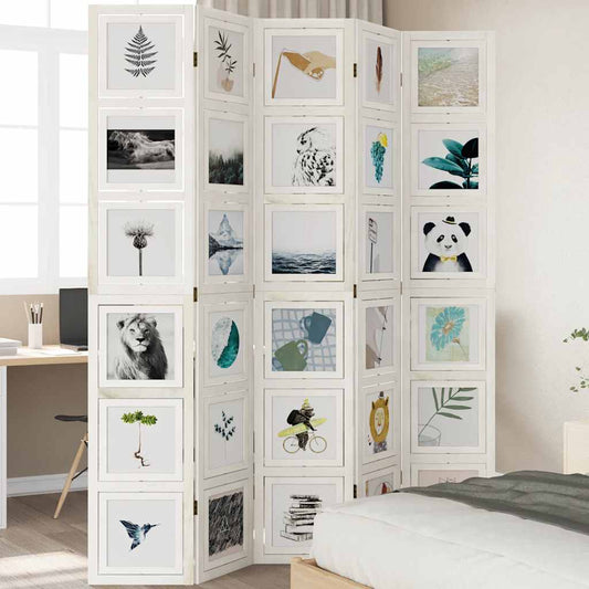 Divisorio Ambienti 5Pannelli Bianco Legno Massello di Paulownia - homemem39