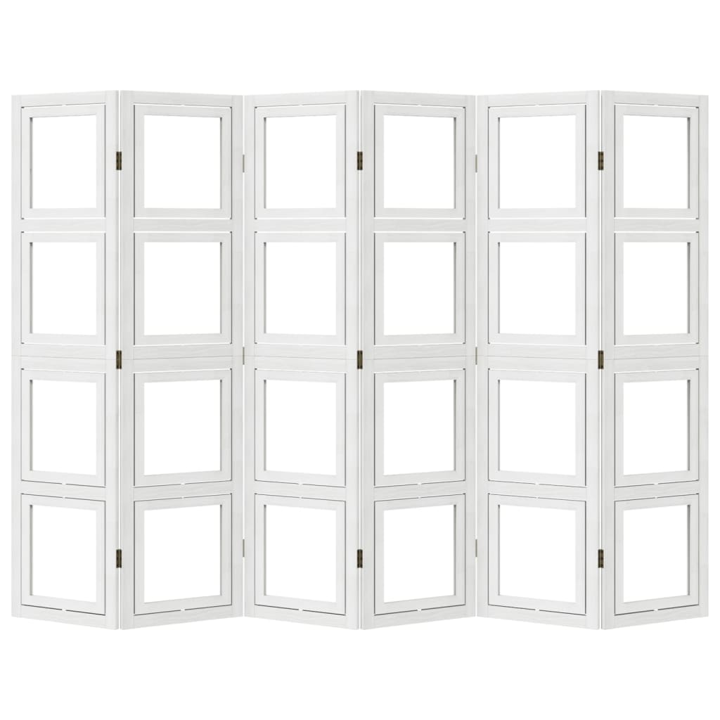 Room Divider 6 Panels White Solid Paulownia Wood