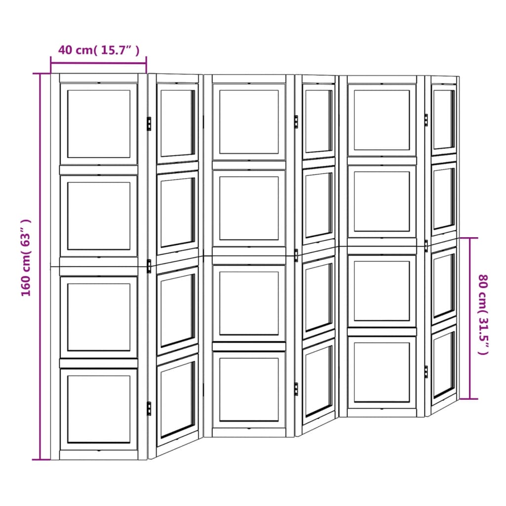 Room Divider 6 Panels White Solid Paulownia Wood