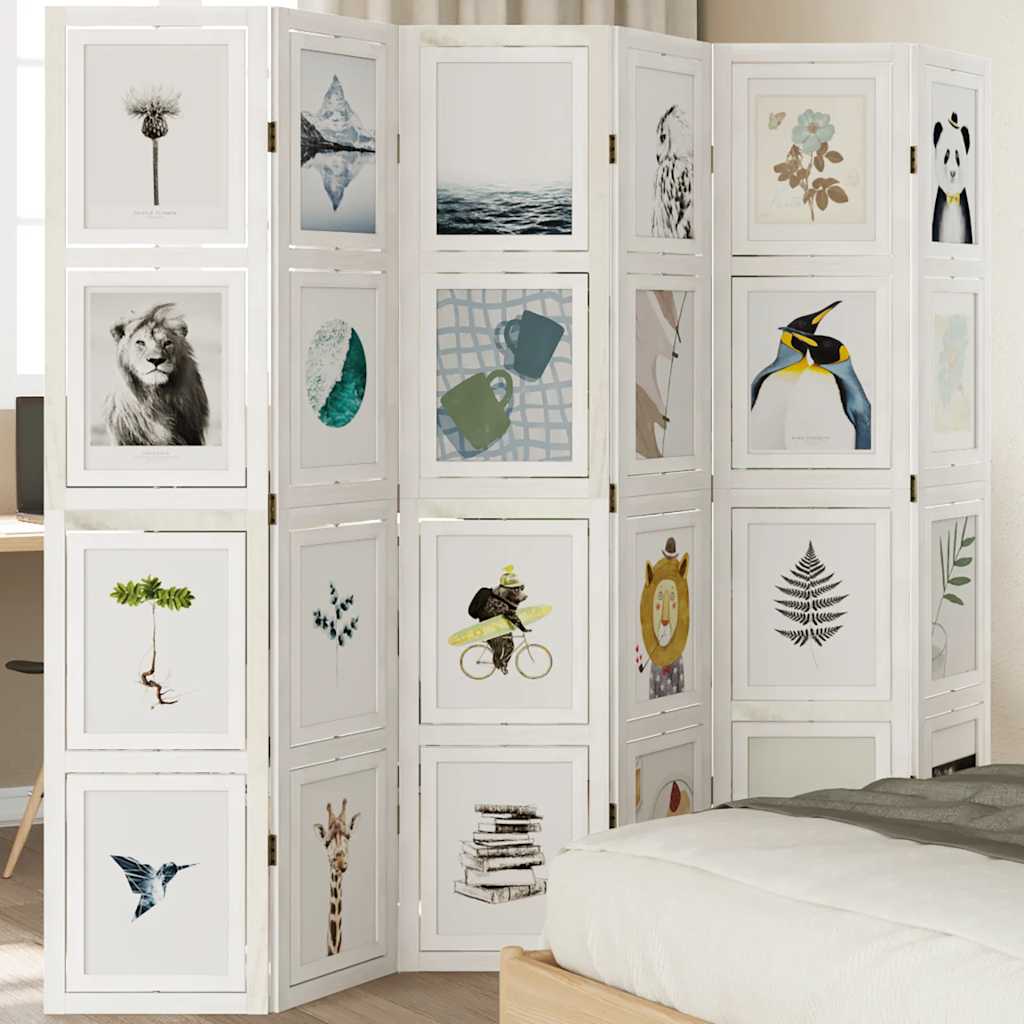 Divisorio Ambienti 6Pannelli Bianco Legno Massello di Paulownia - homemem39