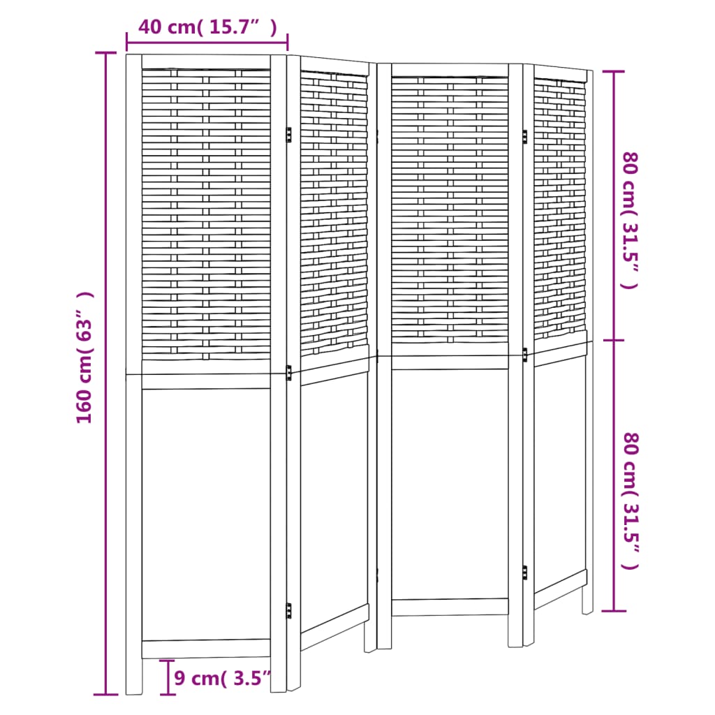 Divisorio Ambienti 4 Pannelli Marrone Scuro Massello Paulownia - homemem39