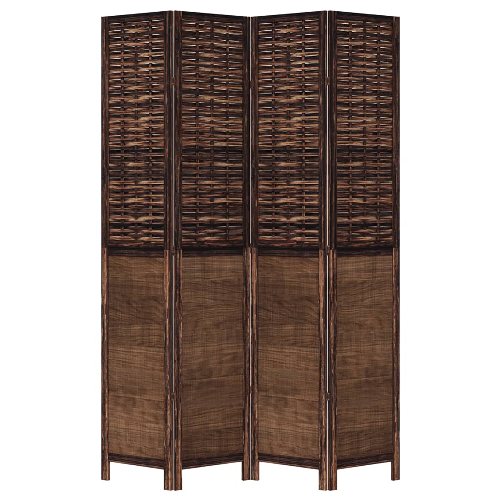 Room Divider 4 Panels Dark Brown Solid Paulownia