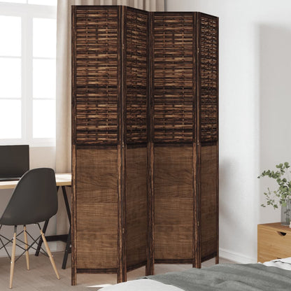 Room Divider 4 Panels Dark Brown Solid Paulownia