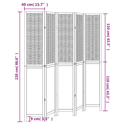 Divisorio Ambienti 5 Pannelli Marrone Scuro Massello Paulownia - homemem39