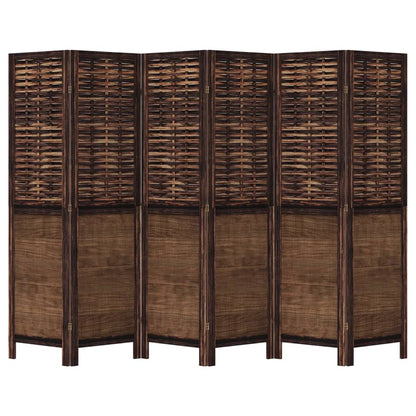 Room Divider 6 Panels Dark Brown Solid Paulownia