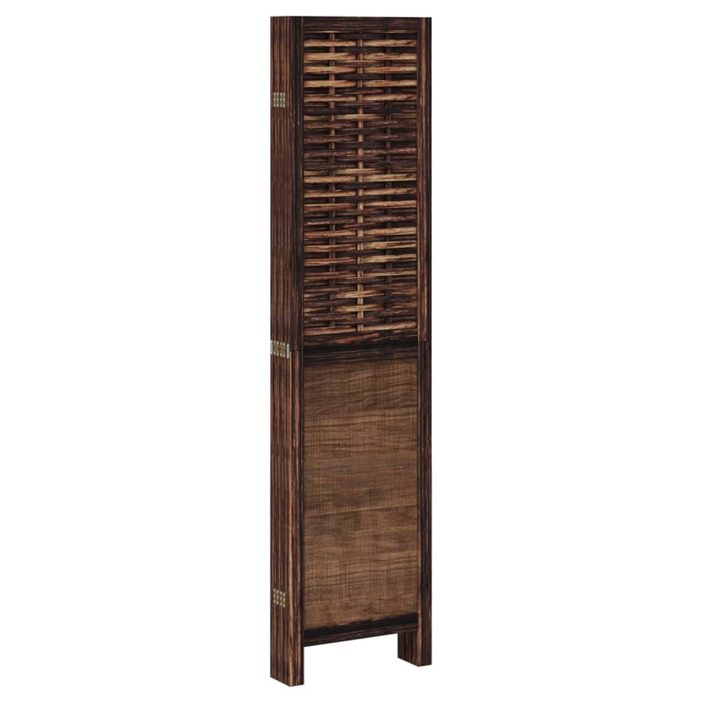 Room Divider 6 Panels Dark Brown Solid Paulownia