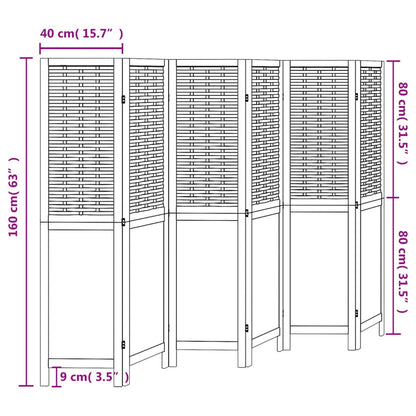 Room Divider 6 Panels Dark Brown Solid Paulownia