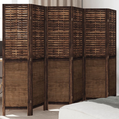 Room Divider 6 Panels Dark Brown Solid Paulownia