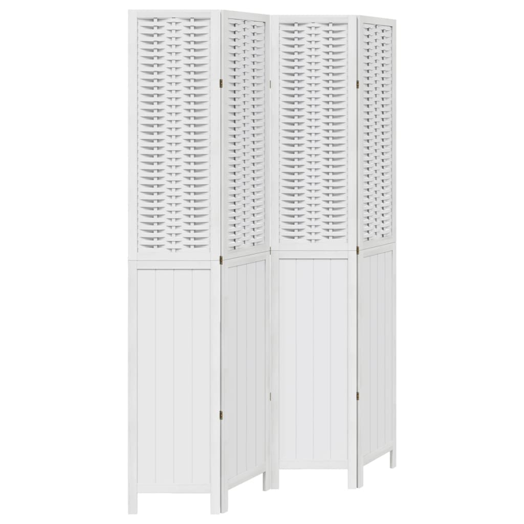 Room Divider 4 Panels White Solid Paulownia Wood