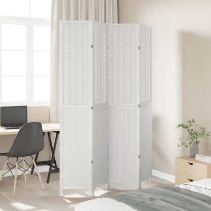 Room Divider 4 Panels White Solid Paulownia Wood