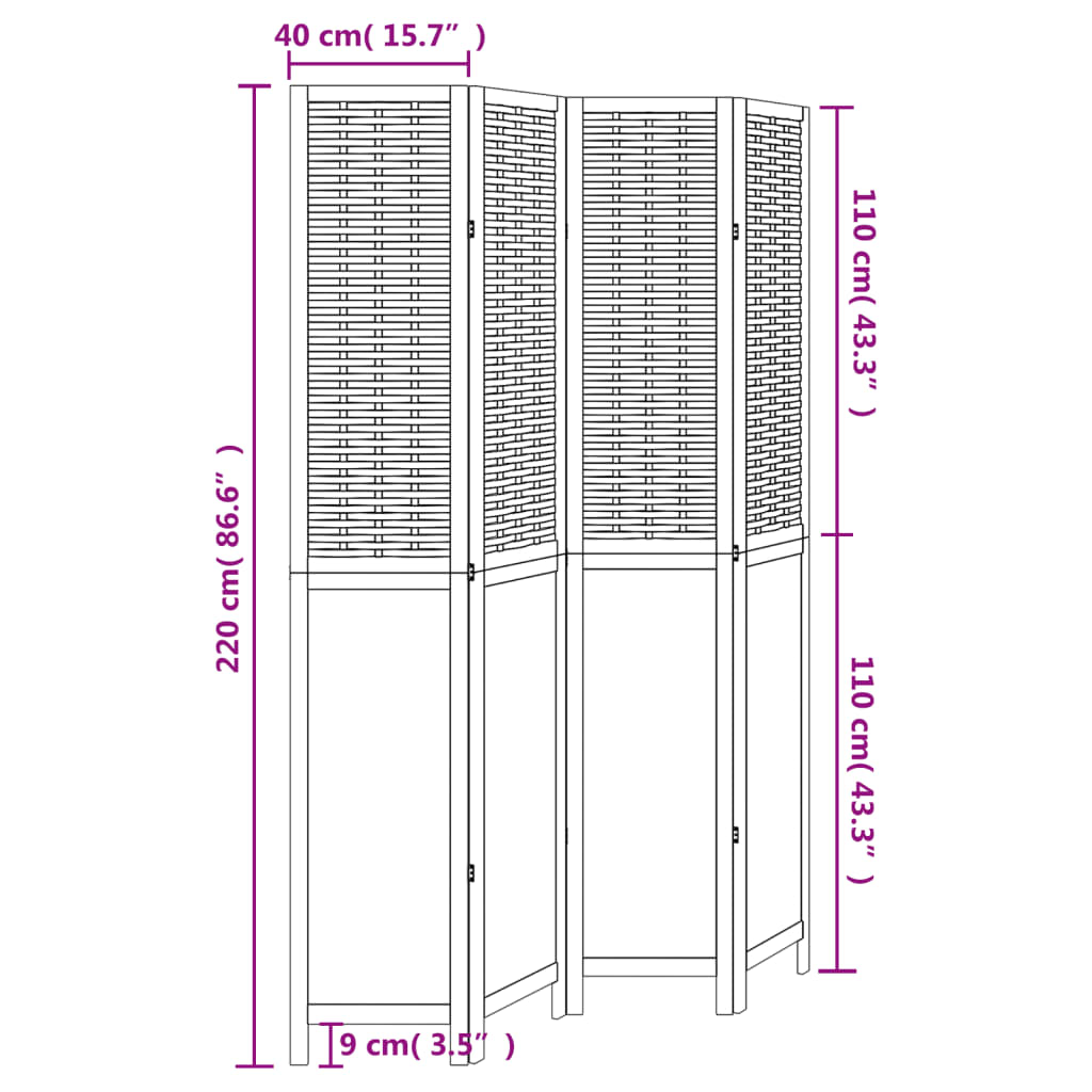 Room Divider 4 Panels White Solid Paulownia Wood