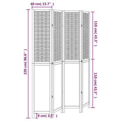 Room Divider 4 Panels White Solid Paulownia Wood