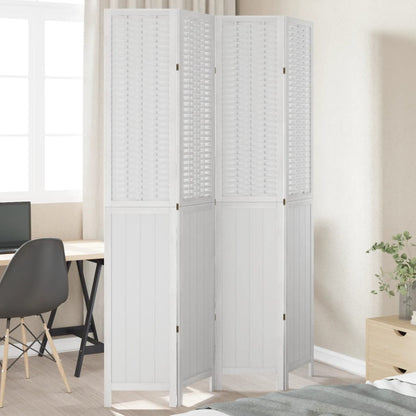 Room Divider 4 Panels White Solid Paulownia Wood