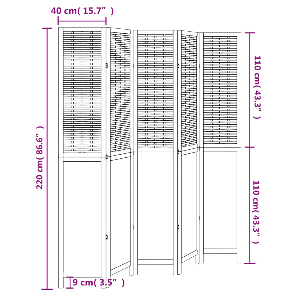 Divisorio Ambienti 5Pannelli Bianco Legno Massello di Paulownia - homemem39