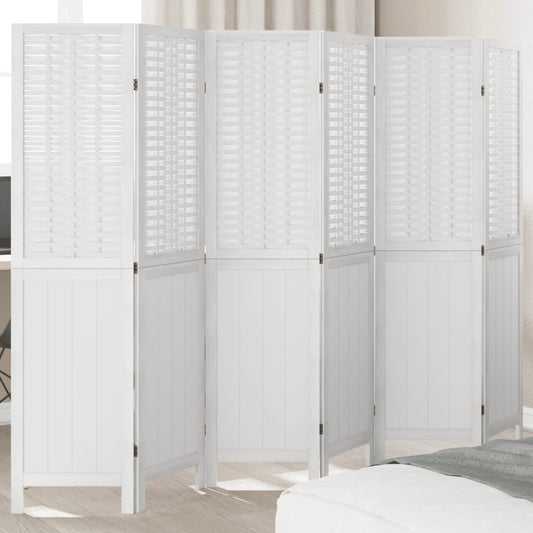 Room Divider 6 Panels White Solid Paulownia Wood