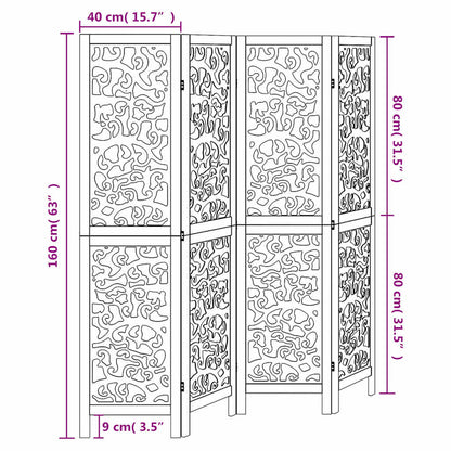 Divisorio Ambienti 4Pannelli Bianco Legno Massello di Paulownia