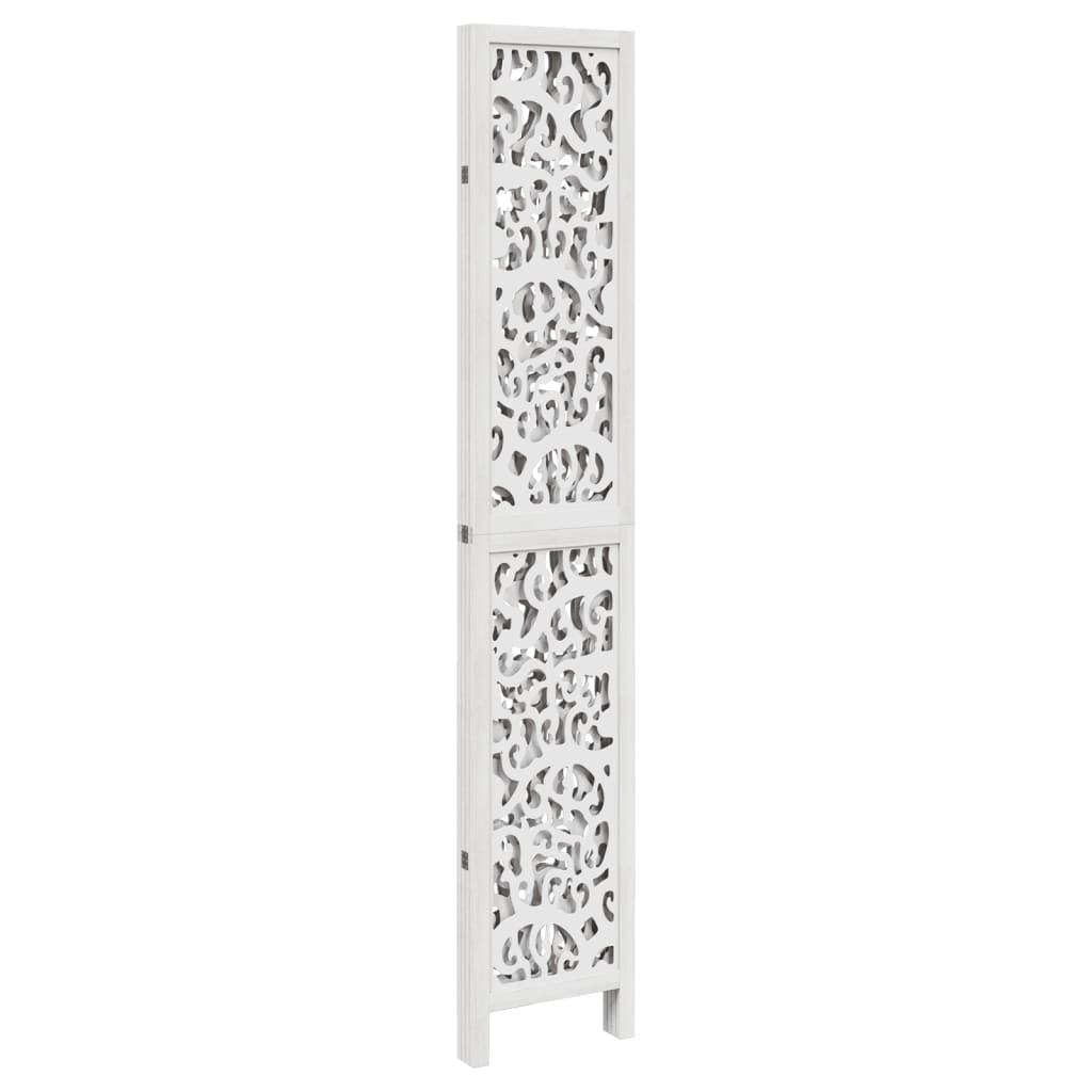 Room Divider 4 Panels White Solid Paulownia Wood