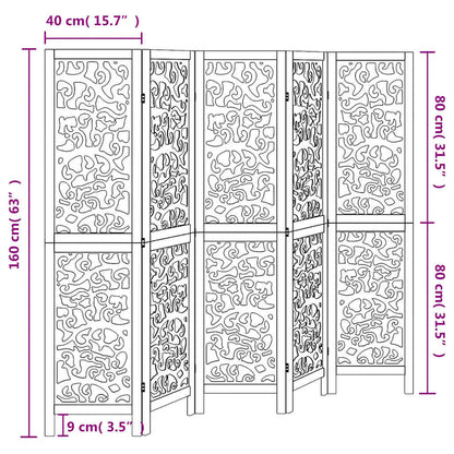 Divisorio Ambienti 5Pannelli Bianco Legno Massello di Paulownia
