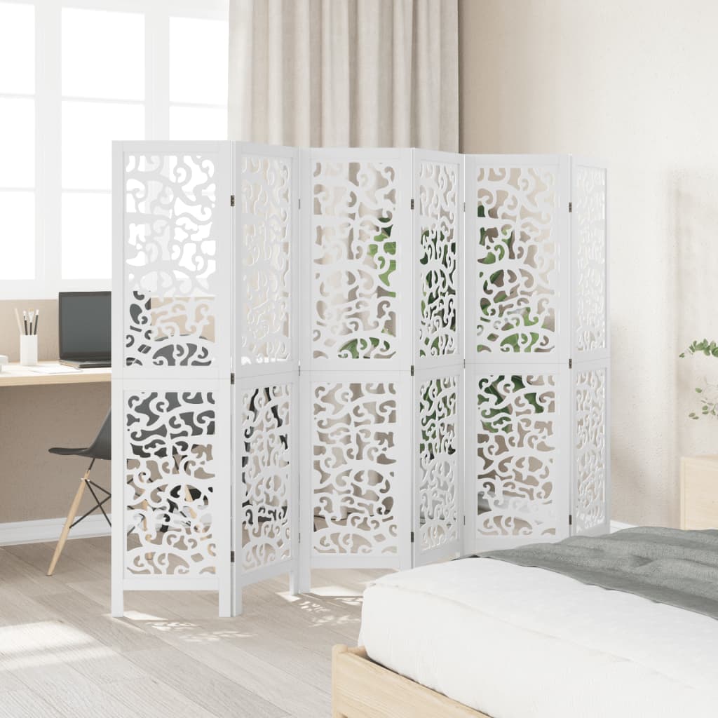 Room Divider 6 Panels White Solid Paulownia Wood