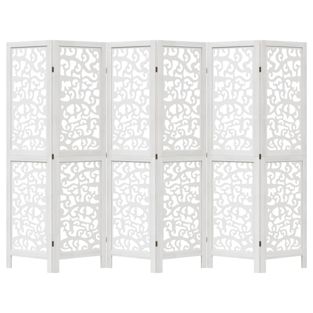 Room Divider 6 Panels White Solid Paulownia Wood