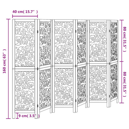 Room Divider 6 Panels White Solid Paulownia Wood