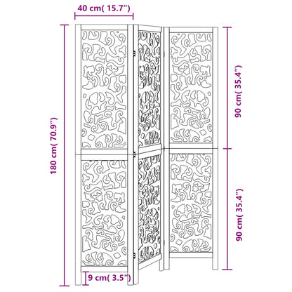Divisorio Ambienti 3 Pannelli Nero Legno Massello di Paulownia