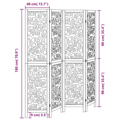 Divisorio Ambienti 4 Pannelli Nero Legno Massello di Paulownia