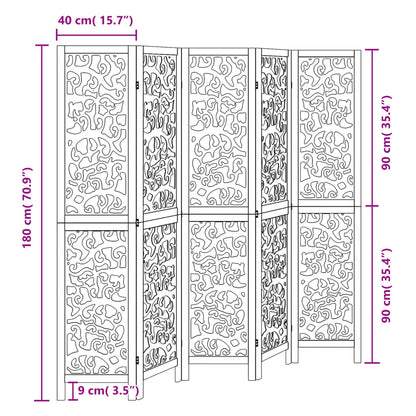 Divisorio Ambienti 5 Pannelli Nero Legno Massello di Paulownia - homemem39