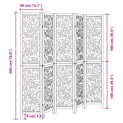 Divisorio Ambienti 5 Pannelli Nero Legno Massello di Paulownia