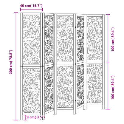 Divisorio Ambienti 5 Pannelli Nero Legno Massello di Paulownia - homemem39