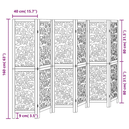 Divisorio Ambienti 6 Pannelli Nero Legno Massello di Paulownia