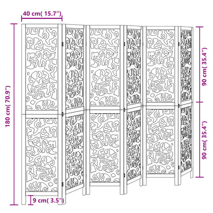 Divisorio Ambienti 6 Pannelli Nero Legno Massello di Paulownia