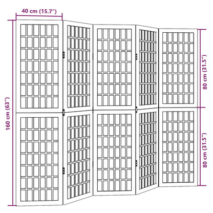 Divisorio Ambienti 5 Pannelli Nero Legno Massello di Paulownia