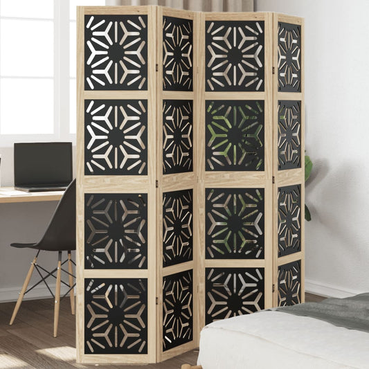Room Divider 4 Panels Brown and Black Solid Paulownia