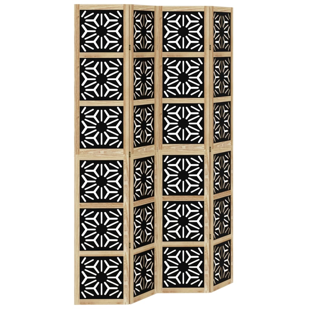 Room Divider 4 Panels Brown and Black Solid Paulownia