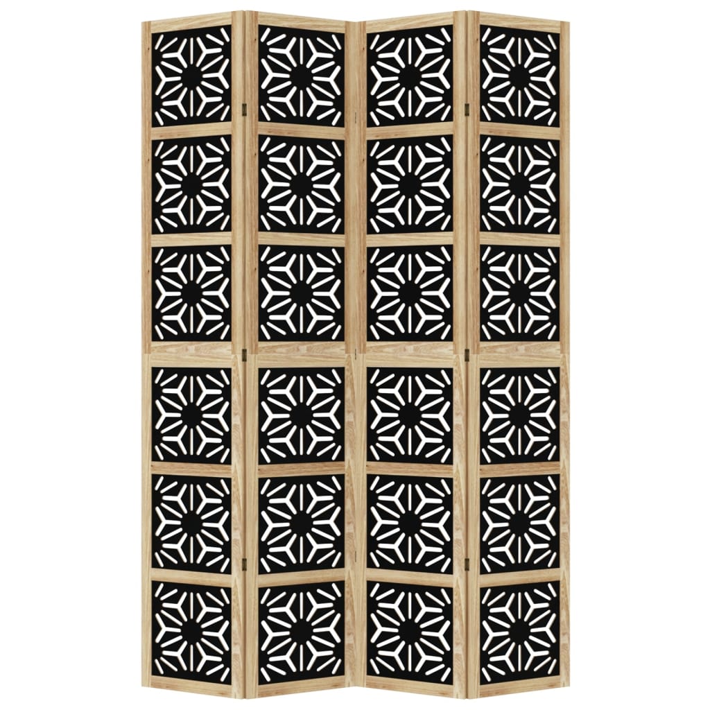 Room Divider 4 Panels Brown and Black Solid Paulownia