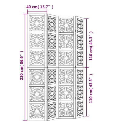 Room Divider 4 Panels Brown and Black Solid Paulownia